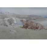 John Murray Thomson, Scottish 1885-1974 signed watercolour 'Grazing in the Sunshine' Title: