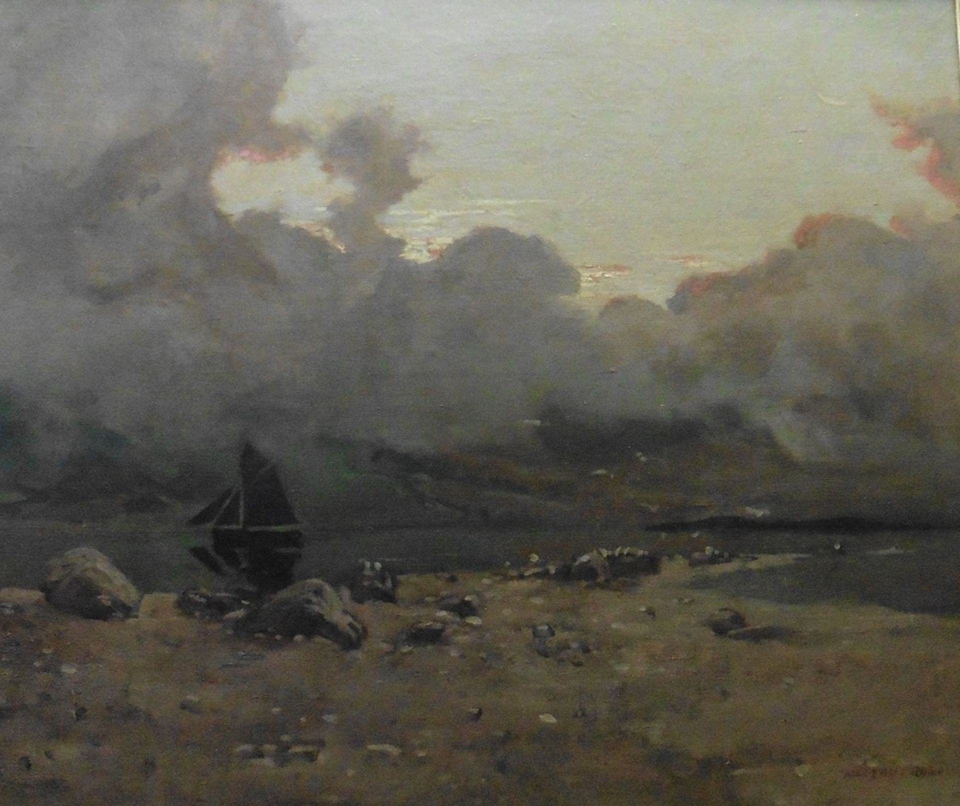 Alexander Frew Scottish 1863,1908 signed oil Dusk over Loch Linnhe Title : Dusk over Loch Linnhe - Image 3 of 4