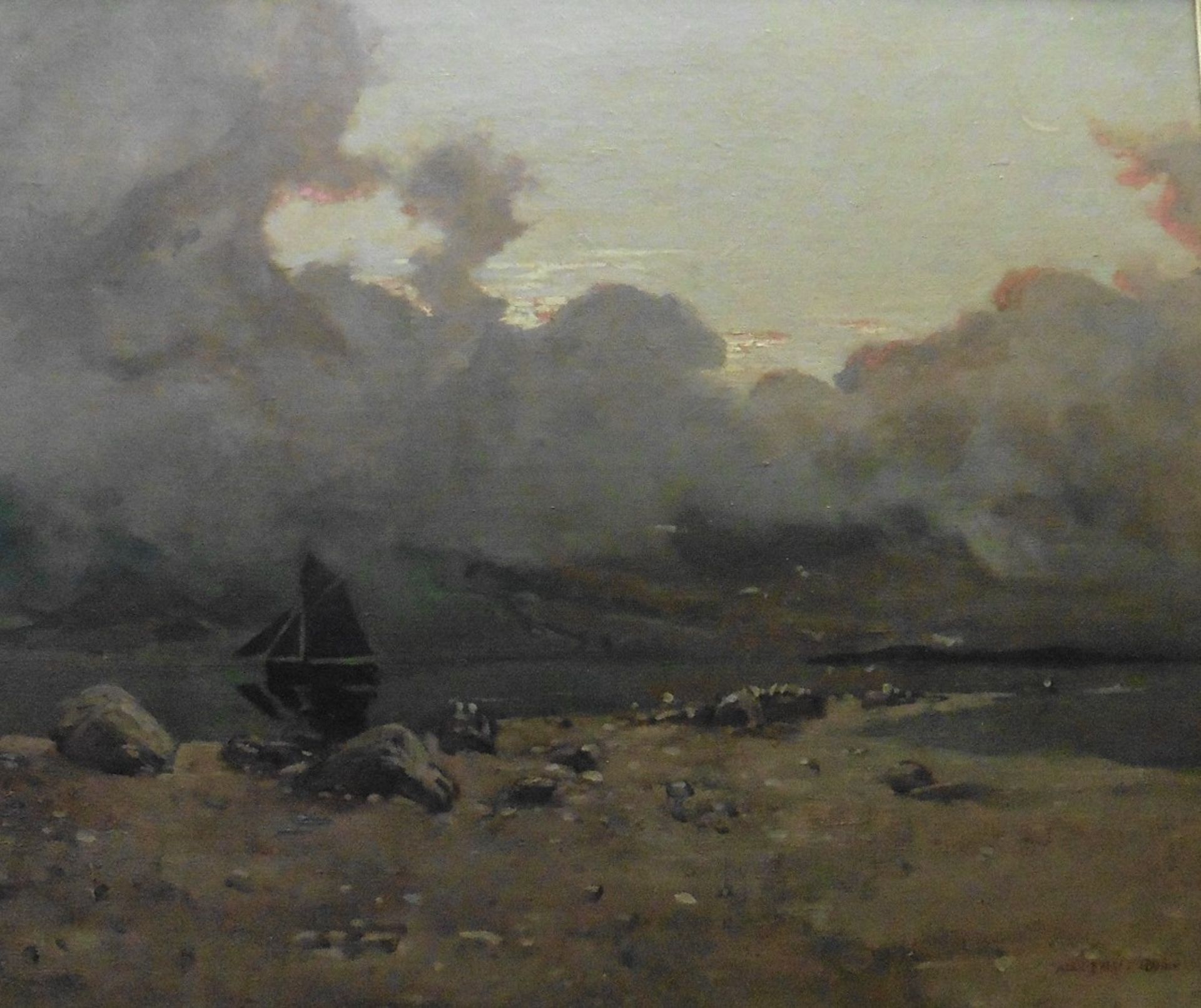 Alexander Frew Scottish 1863,1908 signed oil Dusk over Loch Linnhe Title : Dusk over Loch Linnhe - Bild 3 aus 4