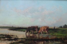 Jon Von Altena Danish 19th/20thC large signed landscape oil painting Title : Cattle Watering