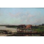 Jon Von Altena Danish 19th/20thC large signed landscape oil painting Title : Cattle Watering