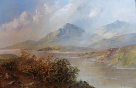 F Y Jamieson signed oil on canvas Scottish Highland Loch Scene Title : Highland Loch Scene