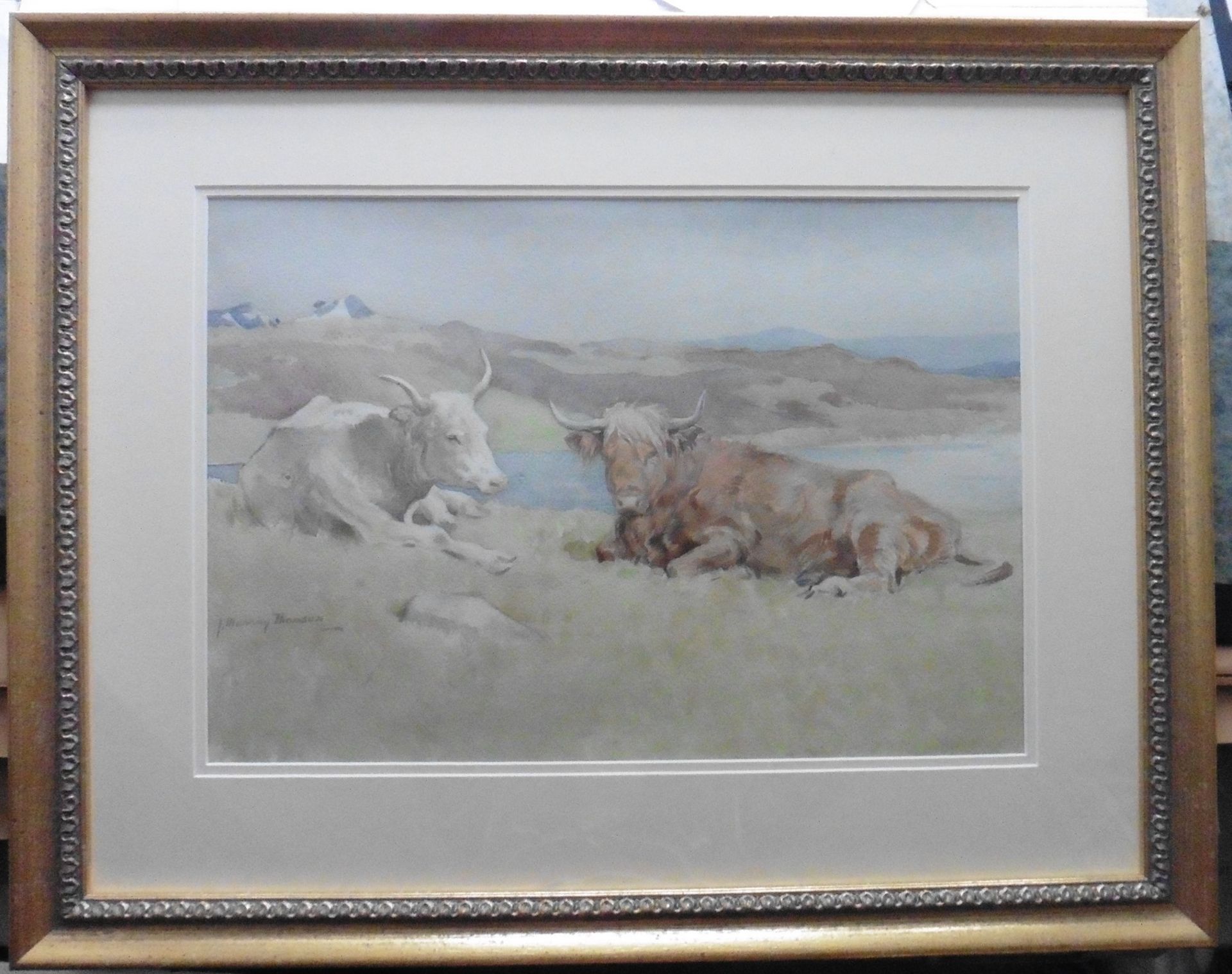 John Murray Thomson, Scottish 1885-1974 signed watercolour 'Grazing in the Sunshine' Title: - Bild 2 aus 5