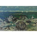 John Miller Scottish 1893-1975 PRSW, RSA original signed oil "The rocks North End Iona" Title: The