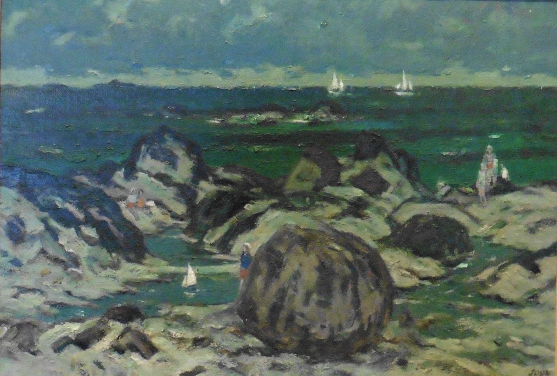 John Miller Scottish 1893-1975 PRSW, RSA original signed oil "The rocks North End Iona" Title: The