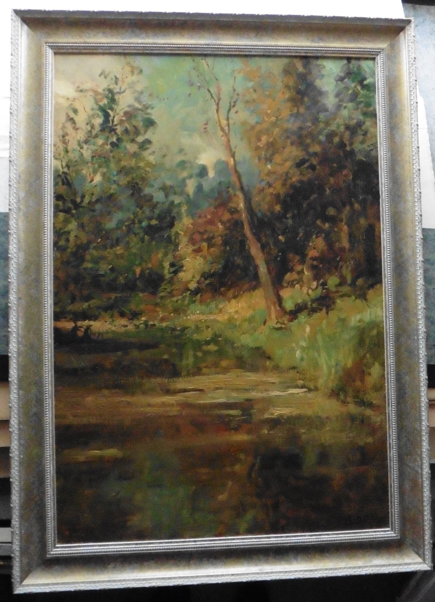 Louis Henno 1907-1990 Danish signed oil Riverside reflections Title:Riverside Reflections Artist: - Image 2 of 4