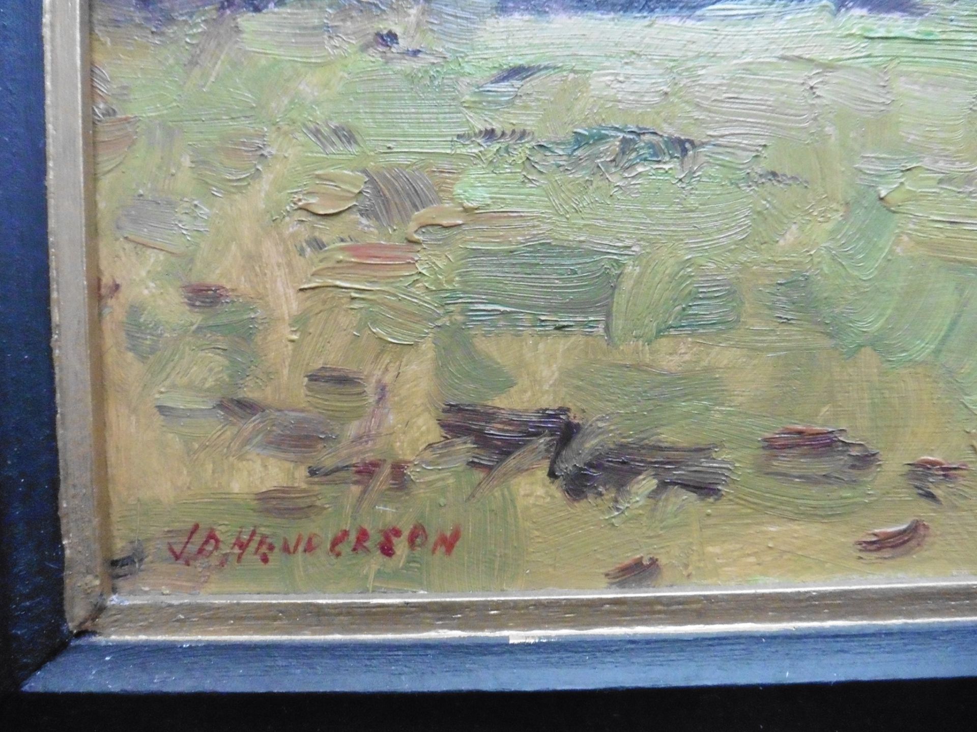 J D Henderson Scottish 20th Century Colourist signed oil on board 'The Kelvin Burn' Title: The - Image 3 of 5