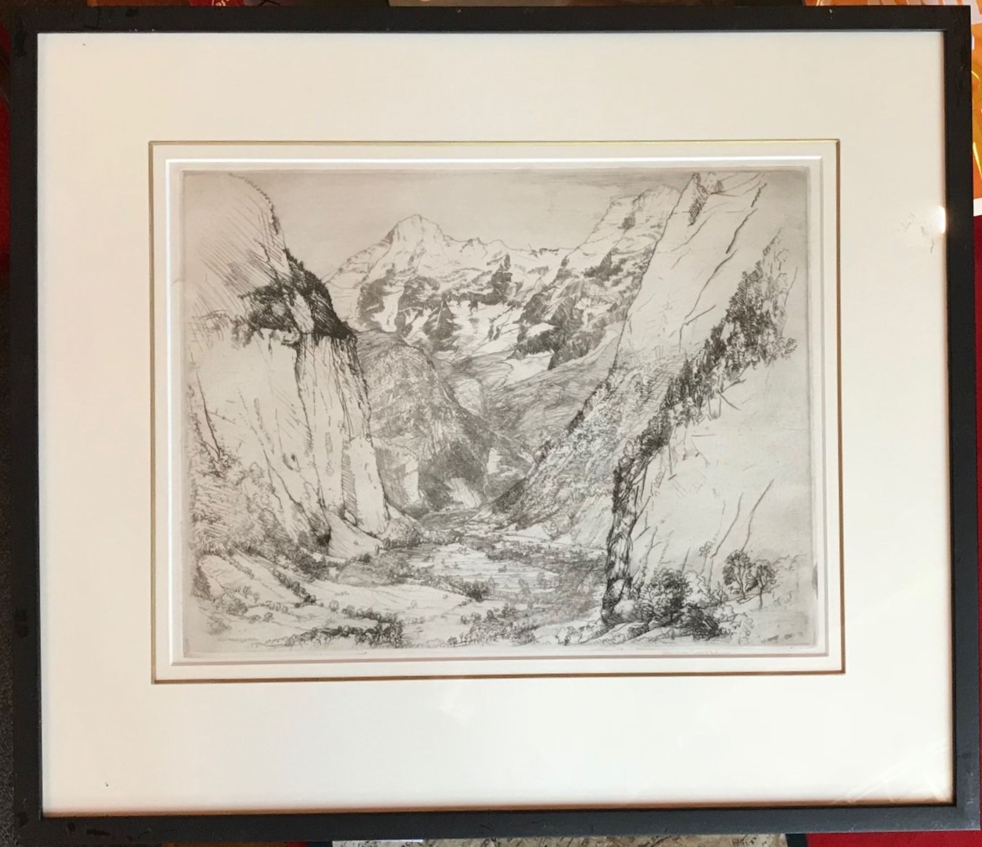 Indistintly pencil signed Etching "mountains and valley" Title : Mountains and Valley' Artist : - Bild 2 aus 4