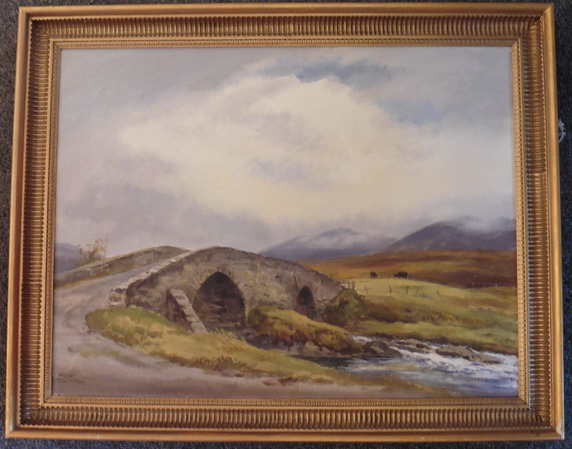 Robert Egginton British born 1934 signed oil on canvas Garve Upper Spey Title : Garve Bridge Upper - Image 2 of 4