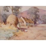 Robert Russell Macnee 1880-1952 signed watercolour Farmyard scene Title:Haystack at the Farmyard