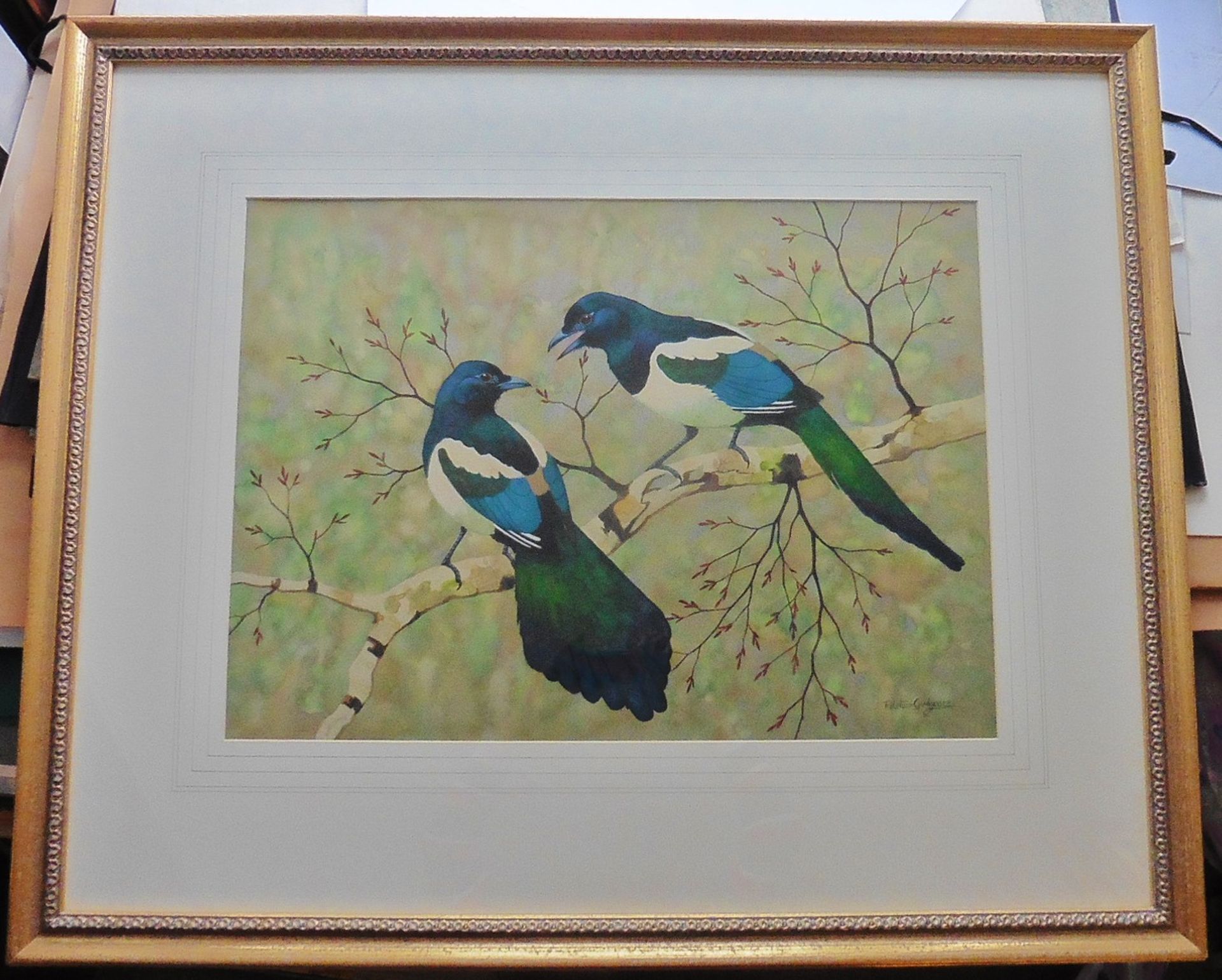 Ralston Gudgeon, Scottish 1910- 1984 large signed watercolour 'Magpies' Title Magpies Artist : - Image 2 of 4