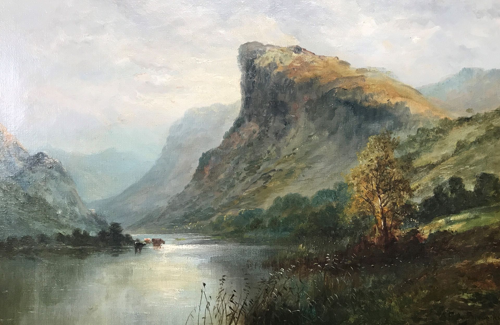 Signed oil on canvas by Alfred Fontville de Breanski Scottish view Near Aberfeldy Perthshire