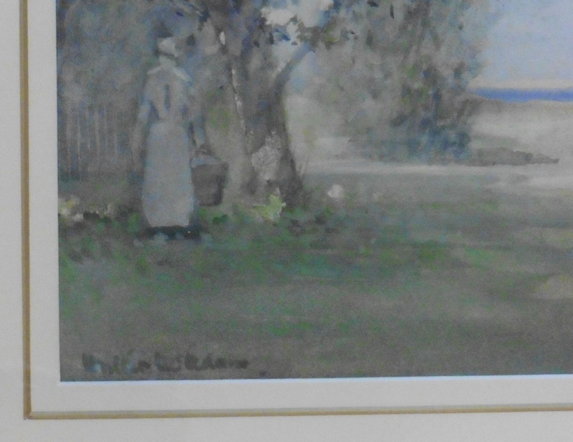 Walter MacAdam 1865 , 1935 signed watercolour 'Orchard By The Loch' Royal sciety of painters in - Bild 3 aus 5