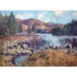 J D Henderson Scottish 20th Century Colourist signed oil Loch An Eilian Title : Loch An Eillan