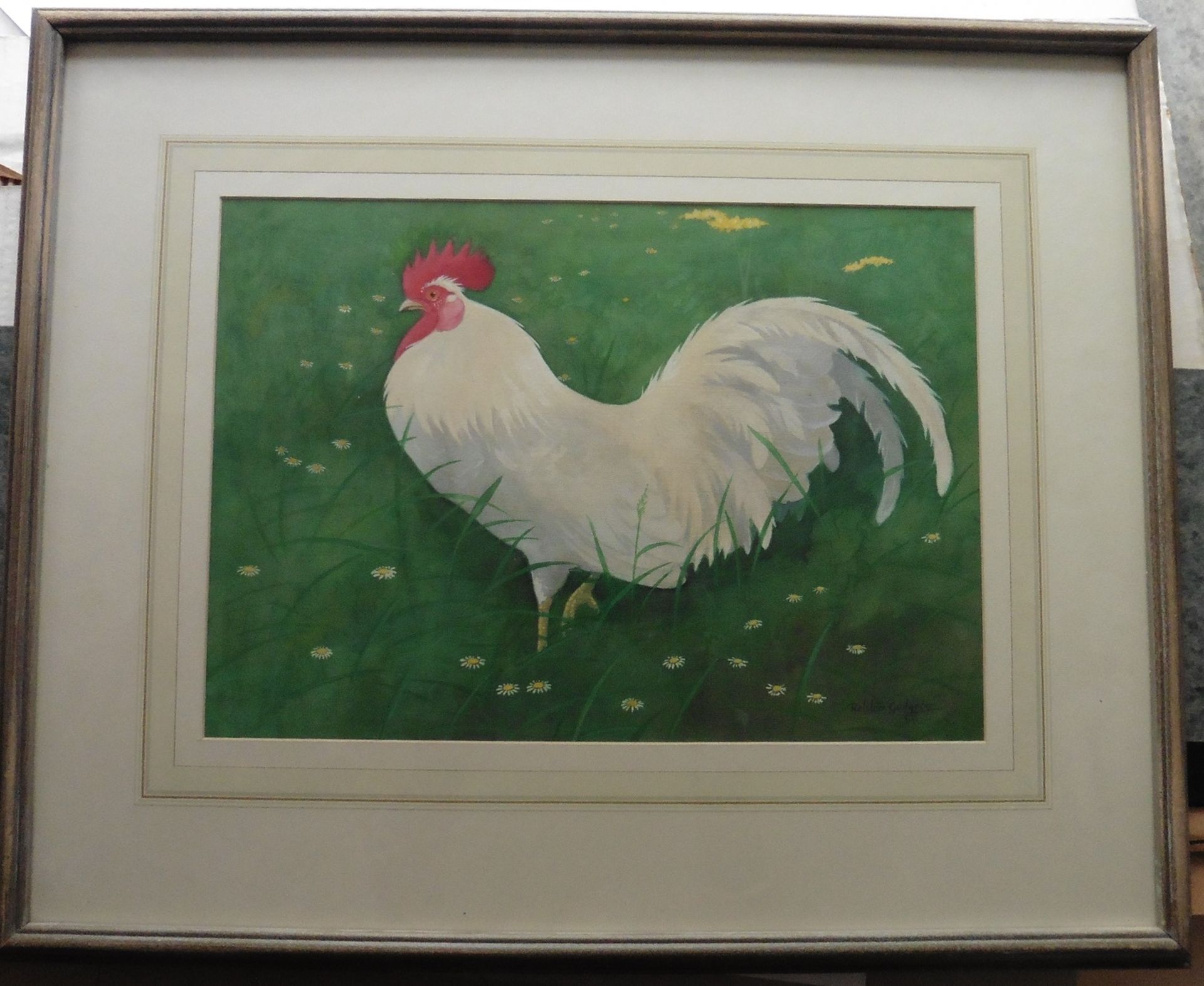 Ralston Gudgeon 1910- 1984signed watercolour on Silk 'Cockrell' Title: Cockerel Artist: Ralston - Image 2 of 4