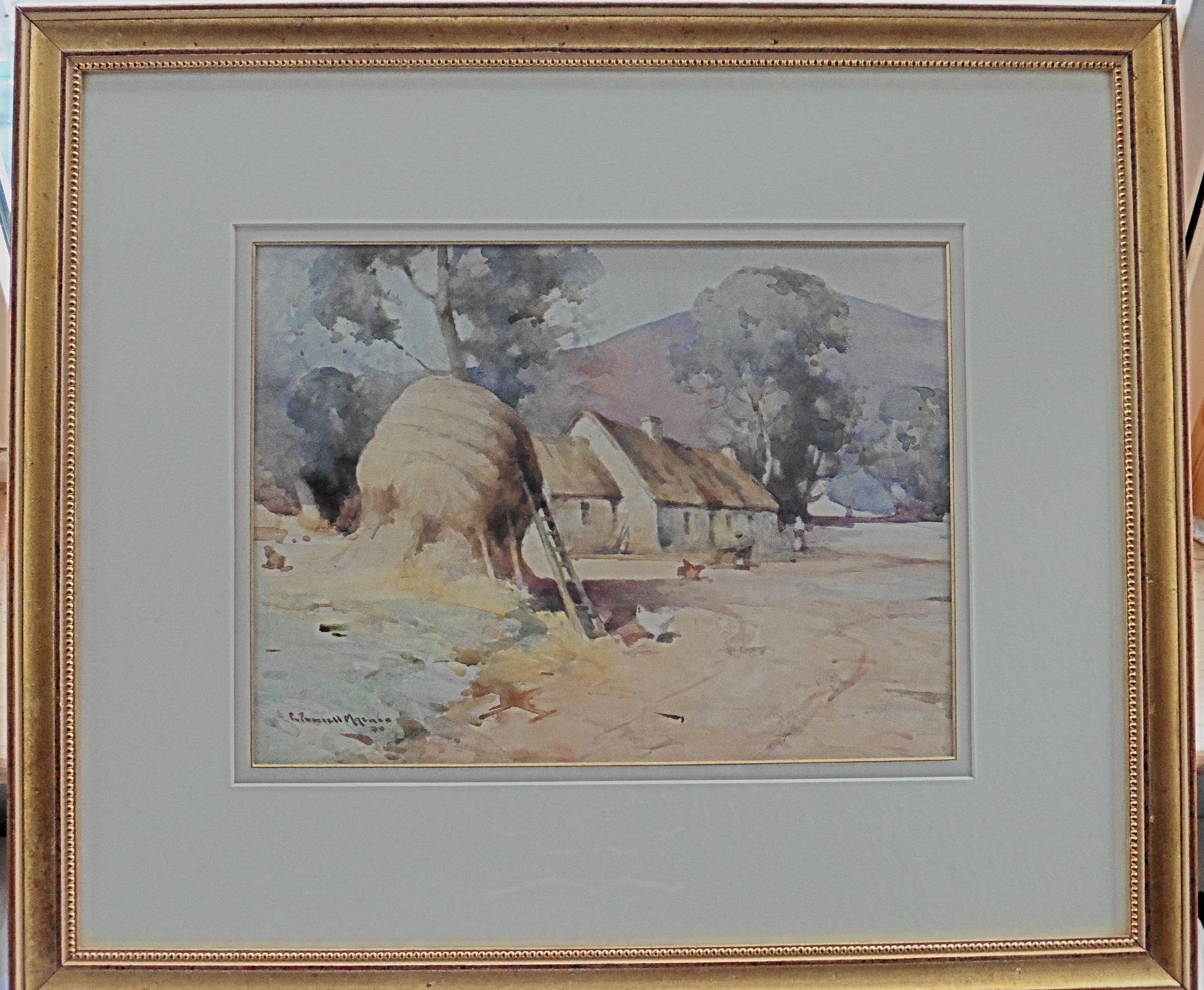 Robert Russell Macnee 1880-1952 signed watercolour Farmyard scene Title:Haystack at the Farmyard - Image 2 of 5