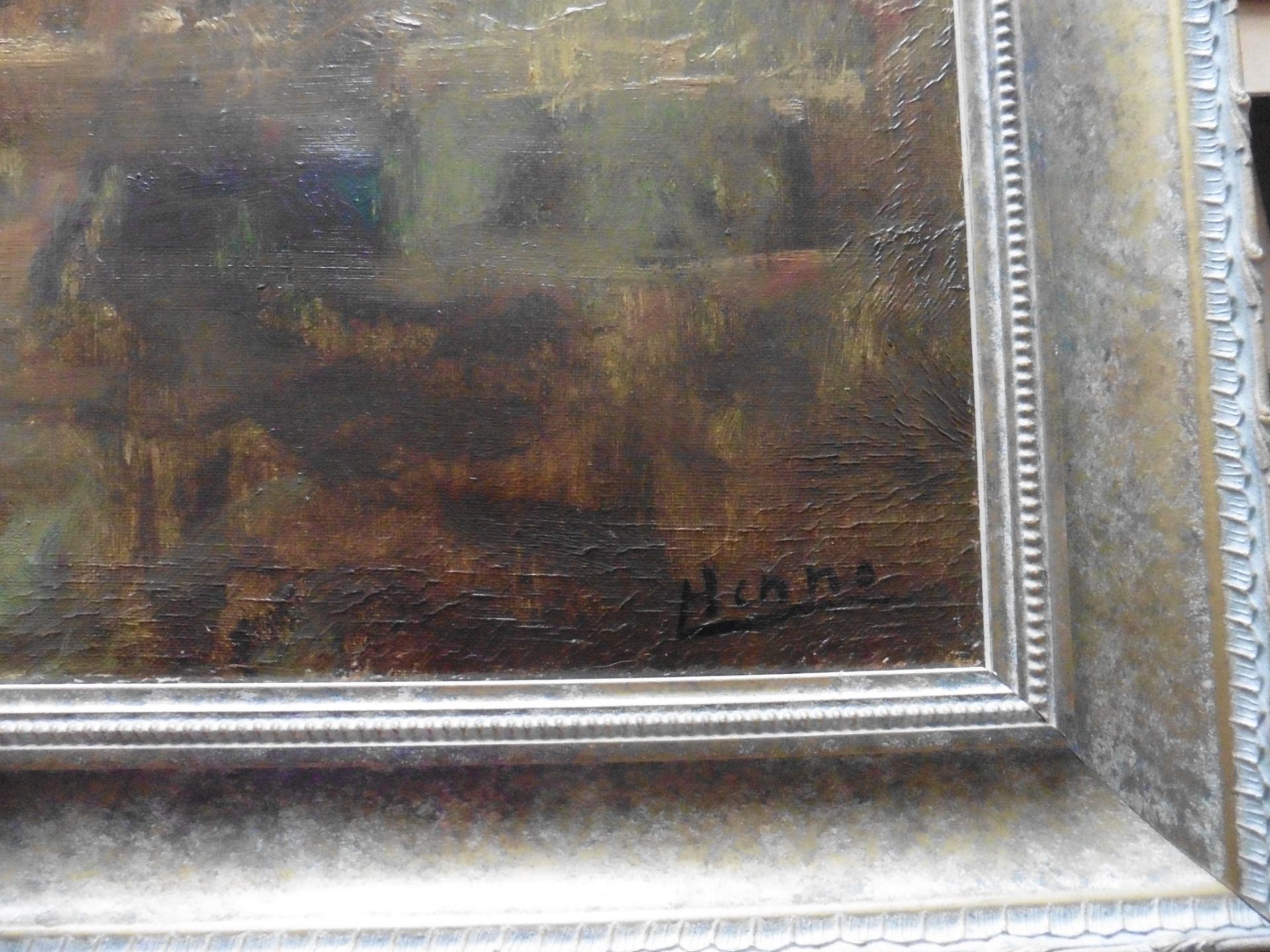 Louis Henno 1907-1990 Danish signed oil Riverside reflections Title:Riverside Reflections Artist: - Image 3 of 4