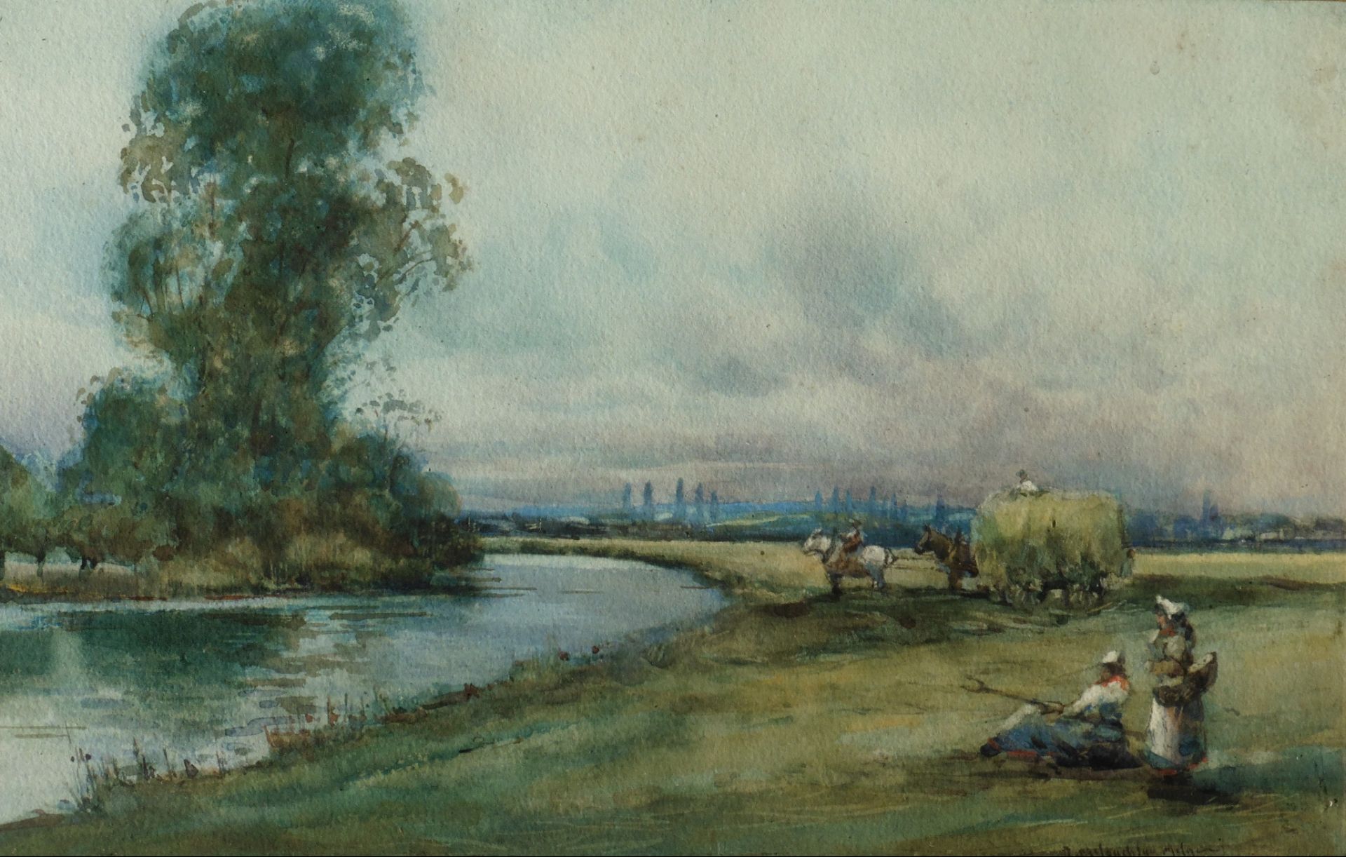 Watercolour “Bend in the River” by John Maclauchlan Milne 1886-1952 Scottish “Bend in the River”