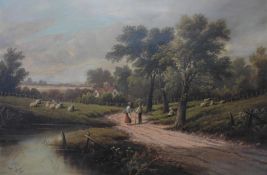 Etty Horton (British, Exh 1892-1905) original signed oil English landscape Title : English landscape