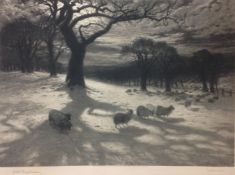 Joseph Farquharson 1846-1935 signed etching O'er Snow-clad Pastures Title : O'er Snow-clad