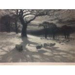 Joseph Farquharson 1846-1935 signed etching O'er Snow-clad Pastures Title : O'er Snow-clad