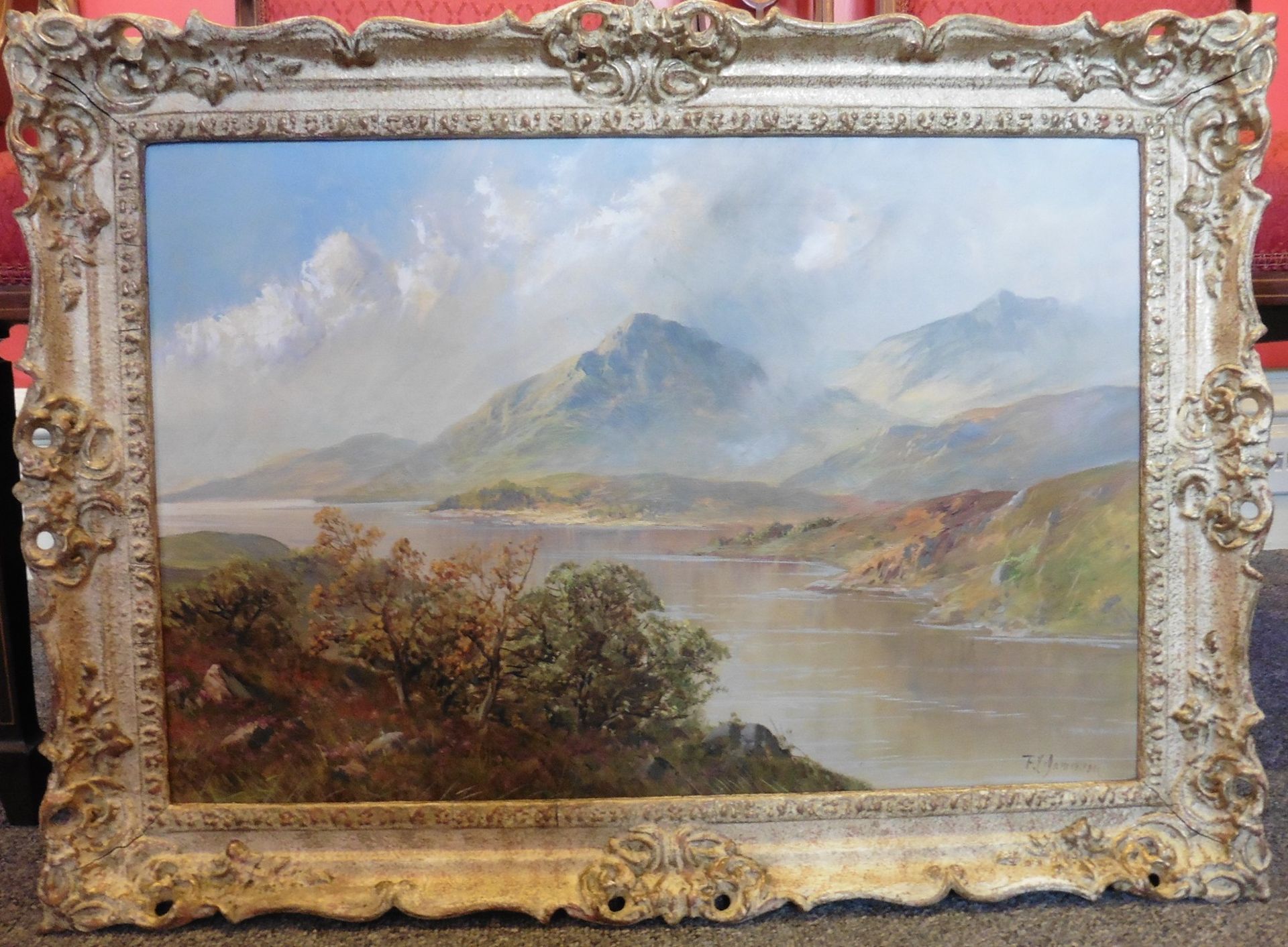 F Y Jamieson signed oil on canvas Scottish Highland Loch Scene Title : Highland Loch Scene - Image 2 of 4