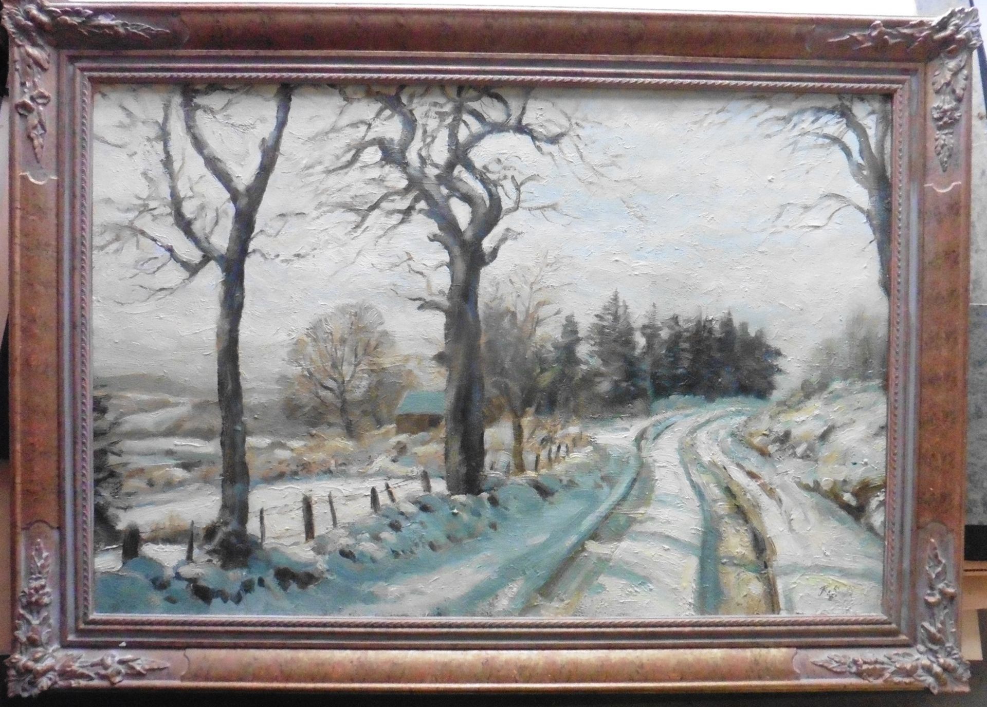John Ross Contemporary Scottish artist signed oil 'The Road in Winter' Title : The Road in Winter - Bild 2 aus 4