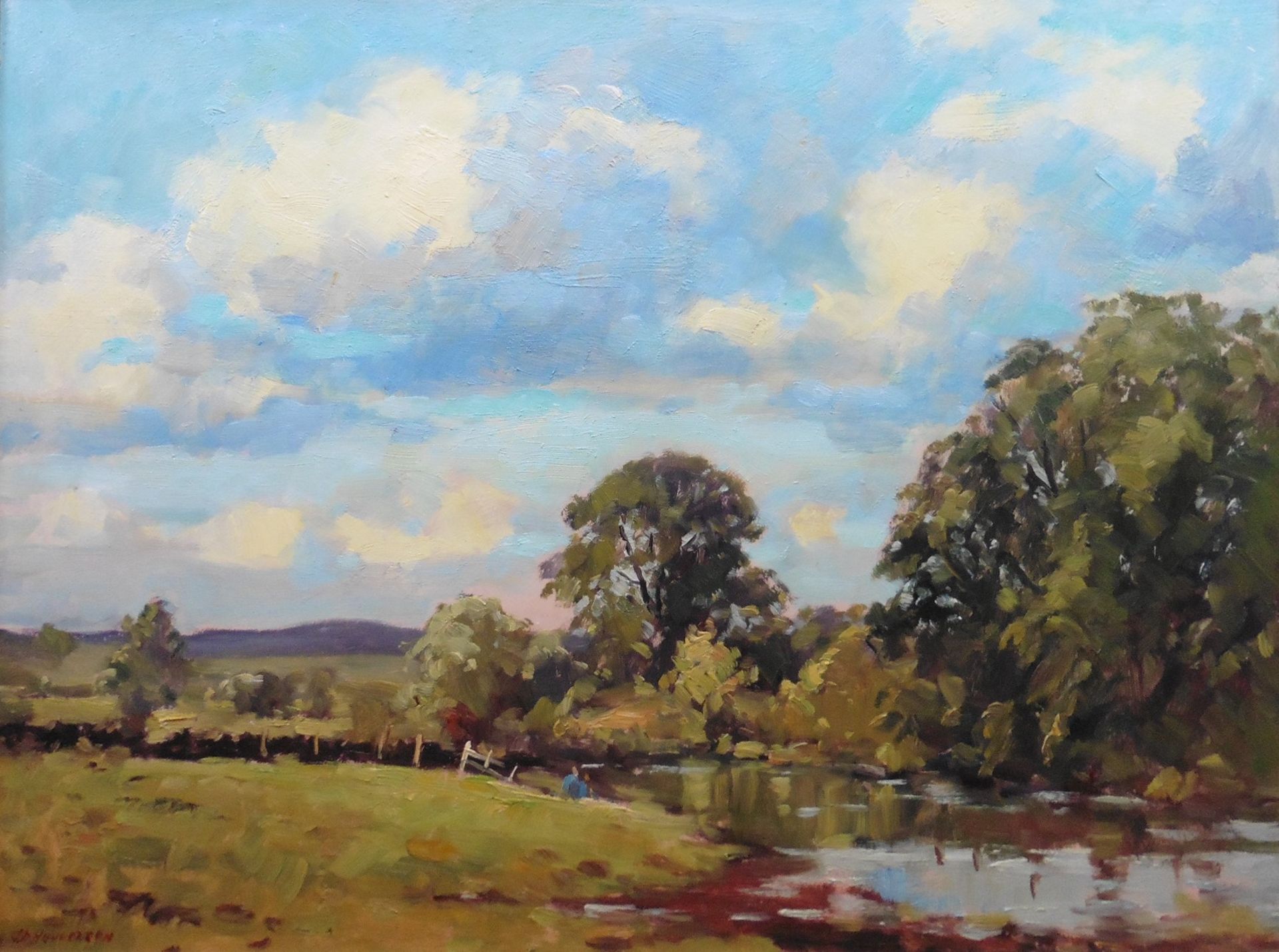 J D Henderson Scottish 20th Century Colourist signed oil on board 'The Kelvin Burn' Title: The