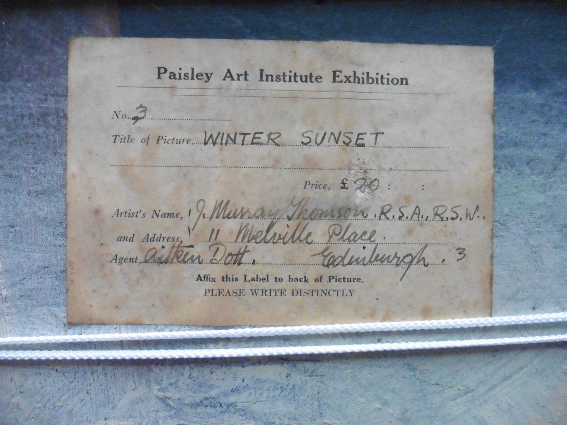 John Murray Thomson, Scottish 1885-1974 signed oil on canvas 'Winter sunset' Paisley art Instution - Bild 5 aus 5