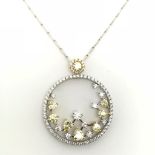 2.50ct Yellow & White Diamond Circle Pendant, 18ct White Gold - 20" Chain