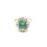 Emerald & Diamond (1.05ct) Cluster Ring, 18ct Yellow Gold