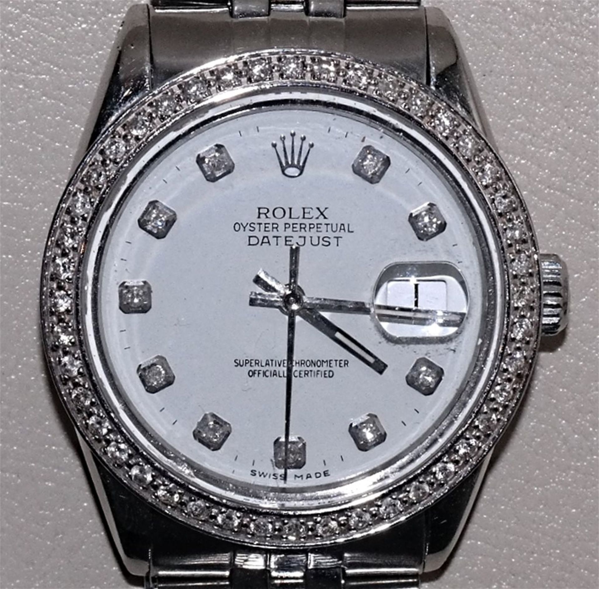 Mens Rolex Oyster Perpetual Datejust, White Diamond Dial 36mm