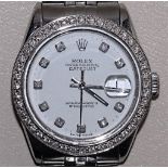 Mens Rolex Oyster Perpetual Datejust, White Diamond Dial 36mm