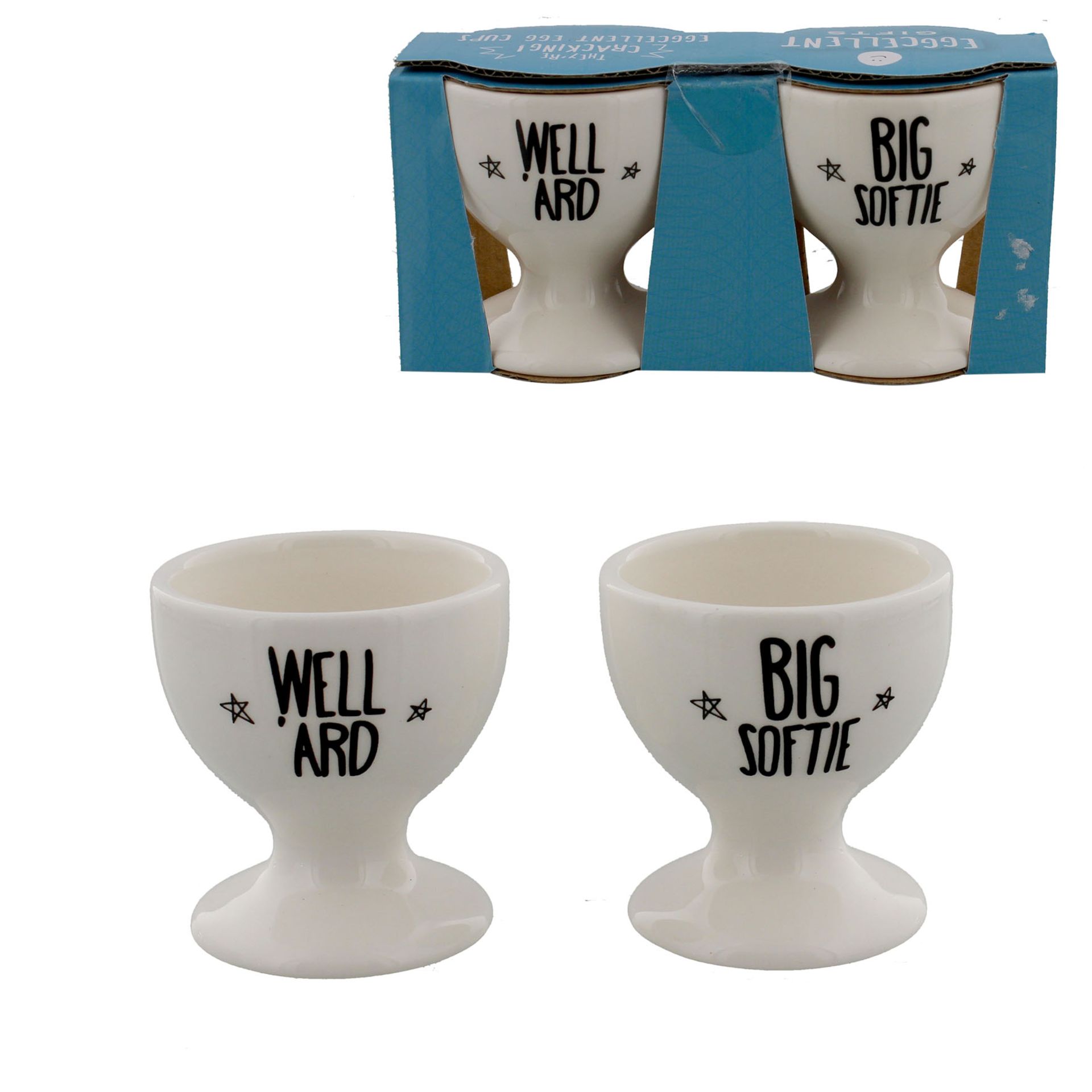 648x Eggcellent Egg Cups Set "Big Softie" & "Well 'Ard"