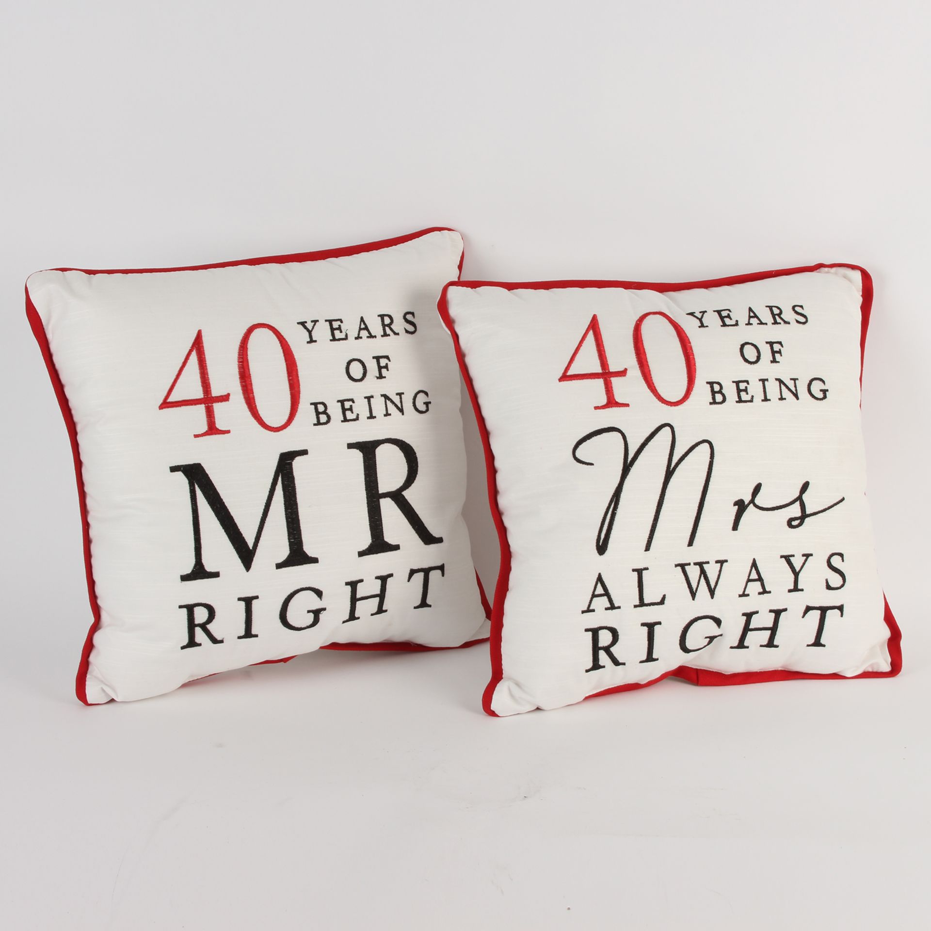 204x Amore Cushions Set 2 - Mr Right & Mrs Always Right 40 Years