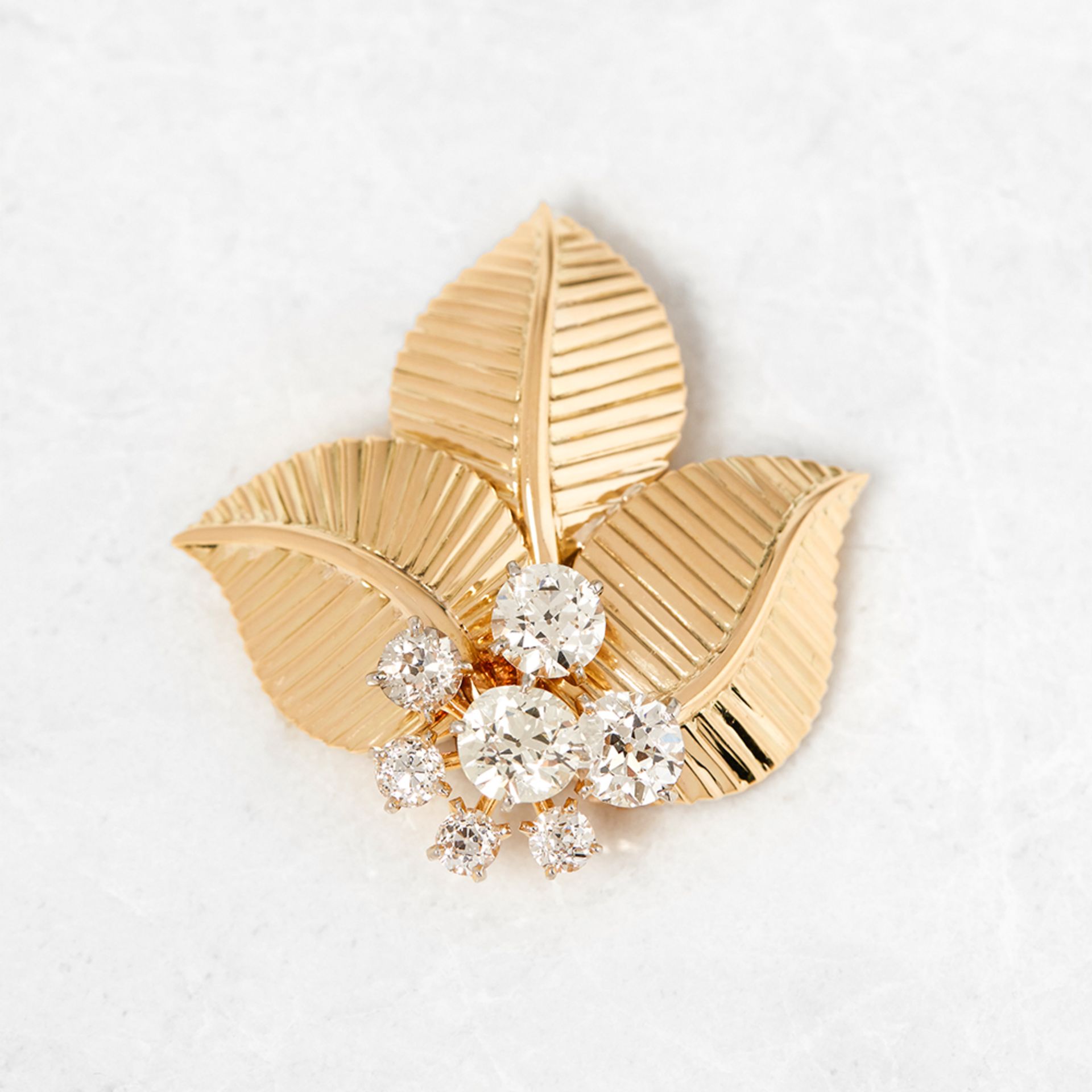 Cartier 18k Yellow Gold Three Leaf Diamond Vintage Brooch - Image 2 of 8