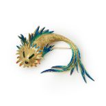 Cartier 18k Yellow Gold Enamel Fish Pin Brooch