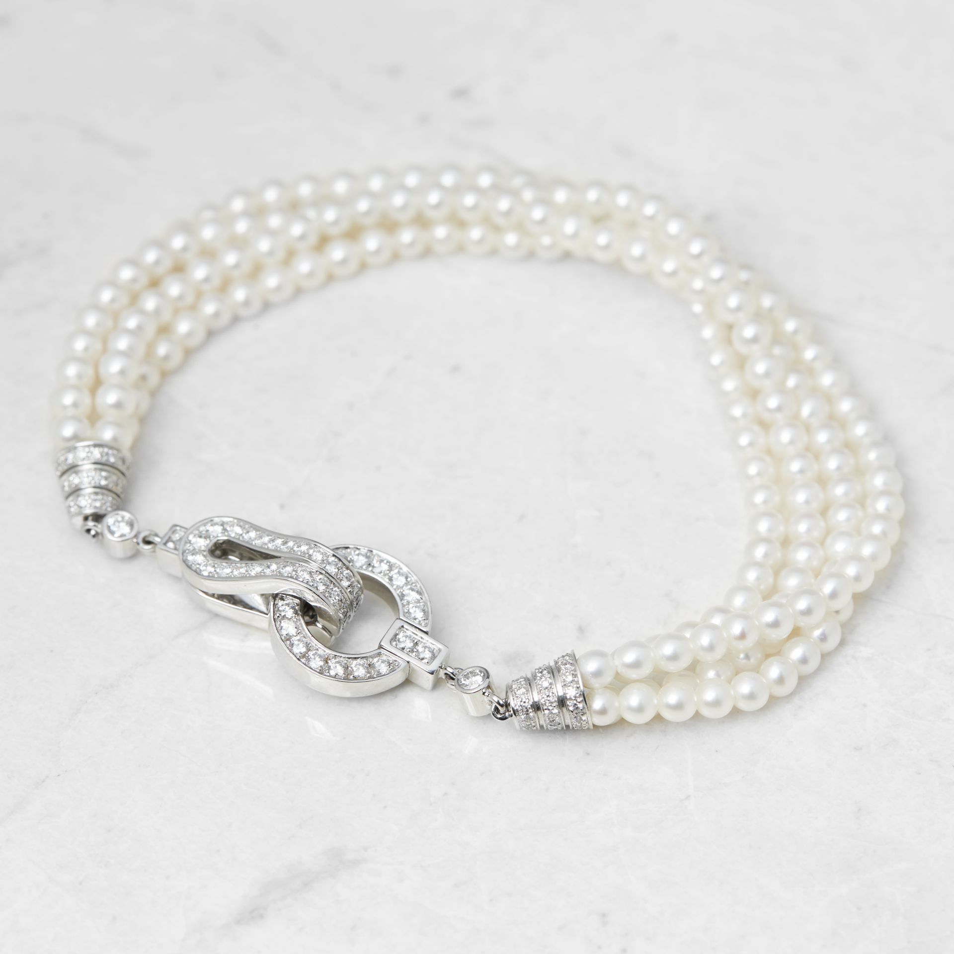 Cartier 18k White Gold Cultured Pearl & 1.02ct Diamond Agrafe Bracelet - Image 2 of 7