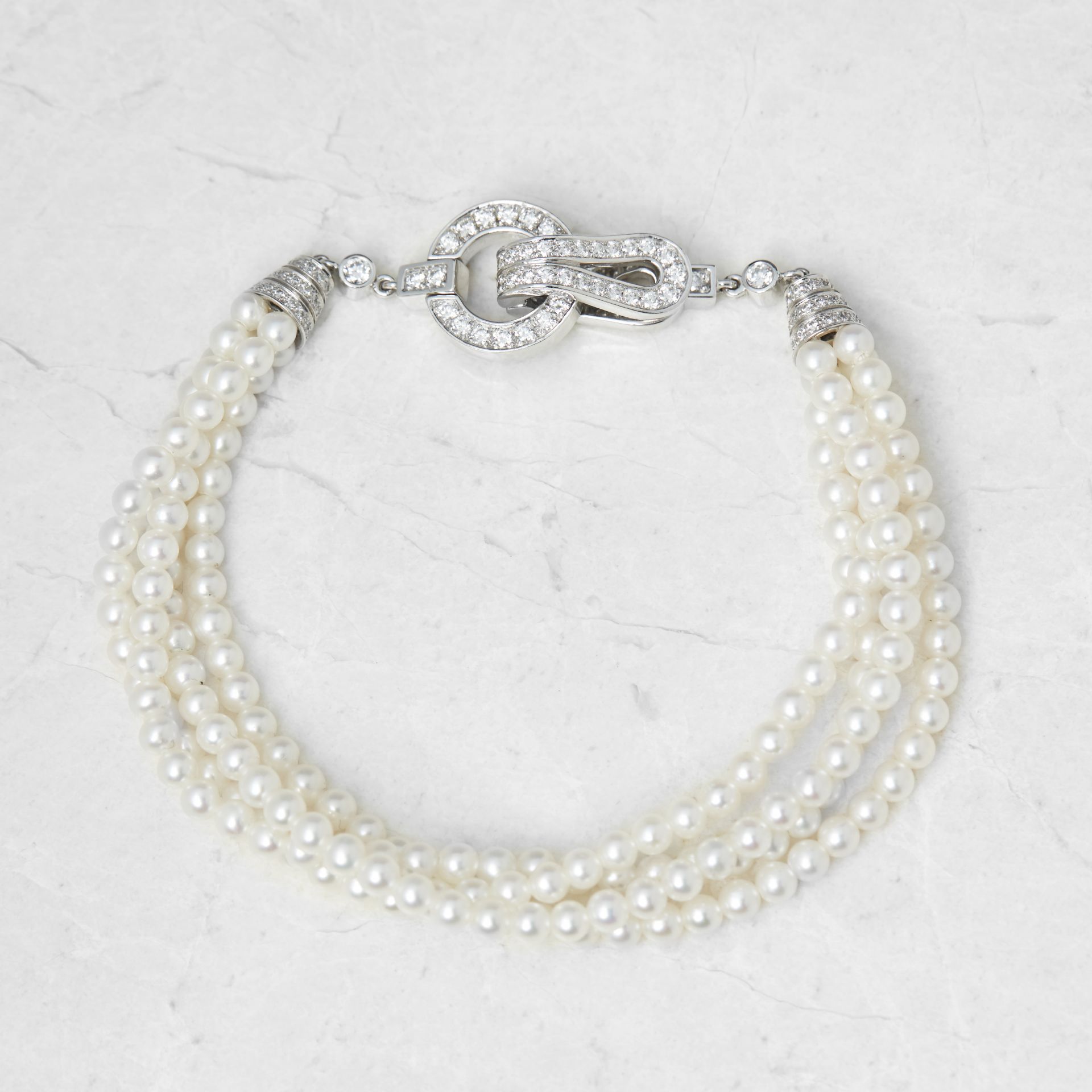 Cartier 18k White Gold Cultured Pearl & 1.02ct Diamond Agrafe Bracelet - Image 7 of 7