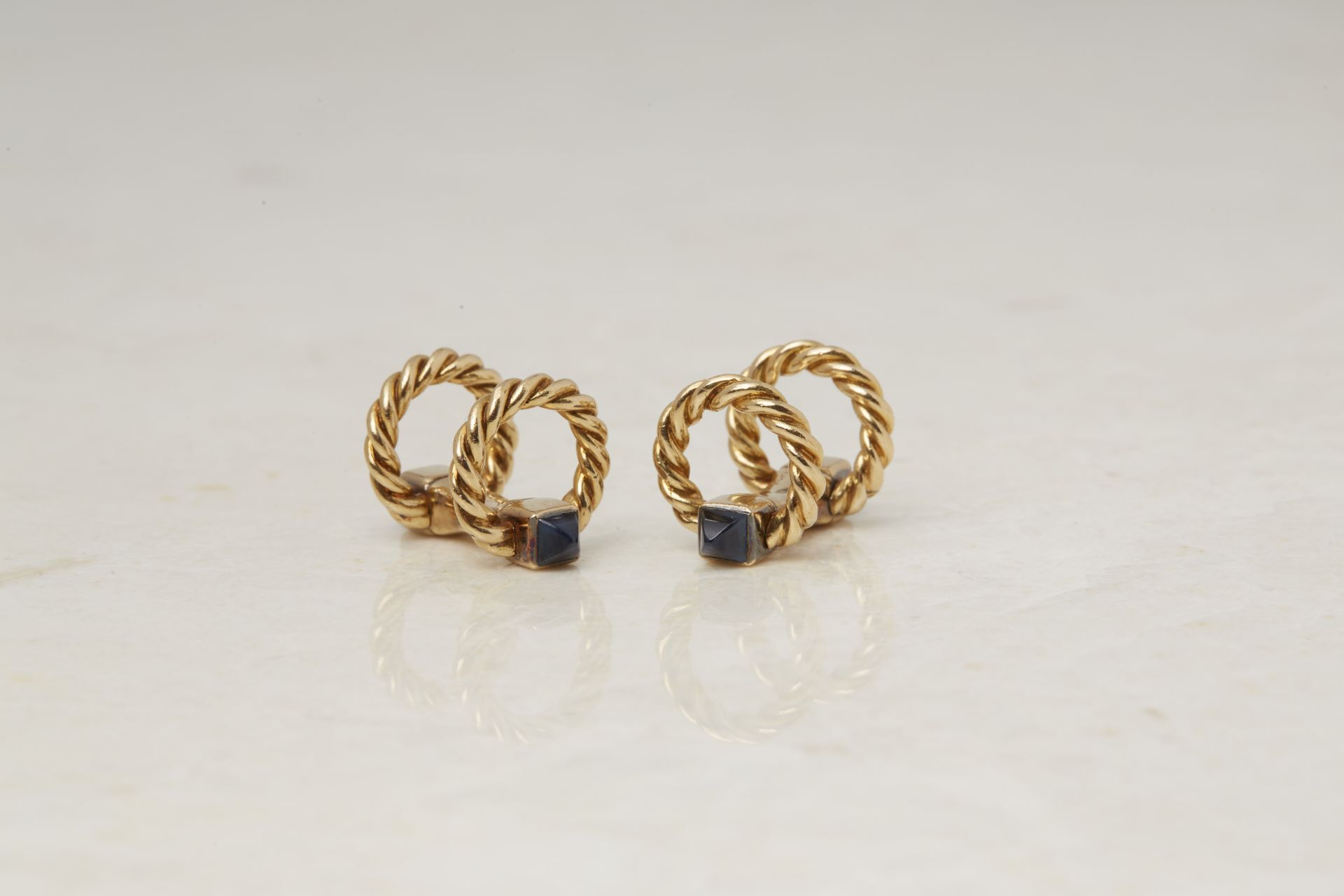 Cartier 18k Yellow Gold Sapphire Vintage Cufflinks - Image 6 of 9