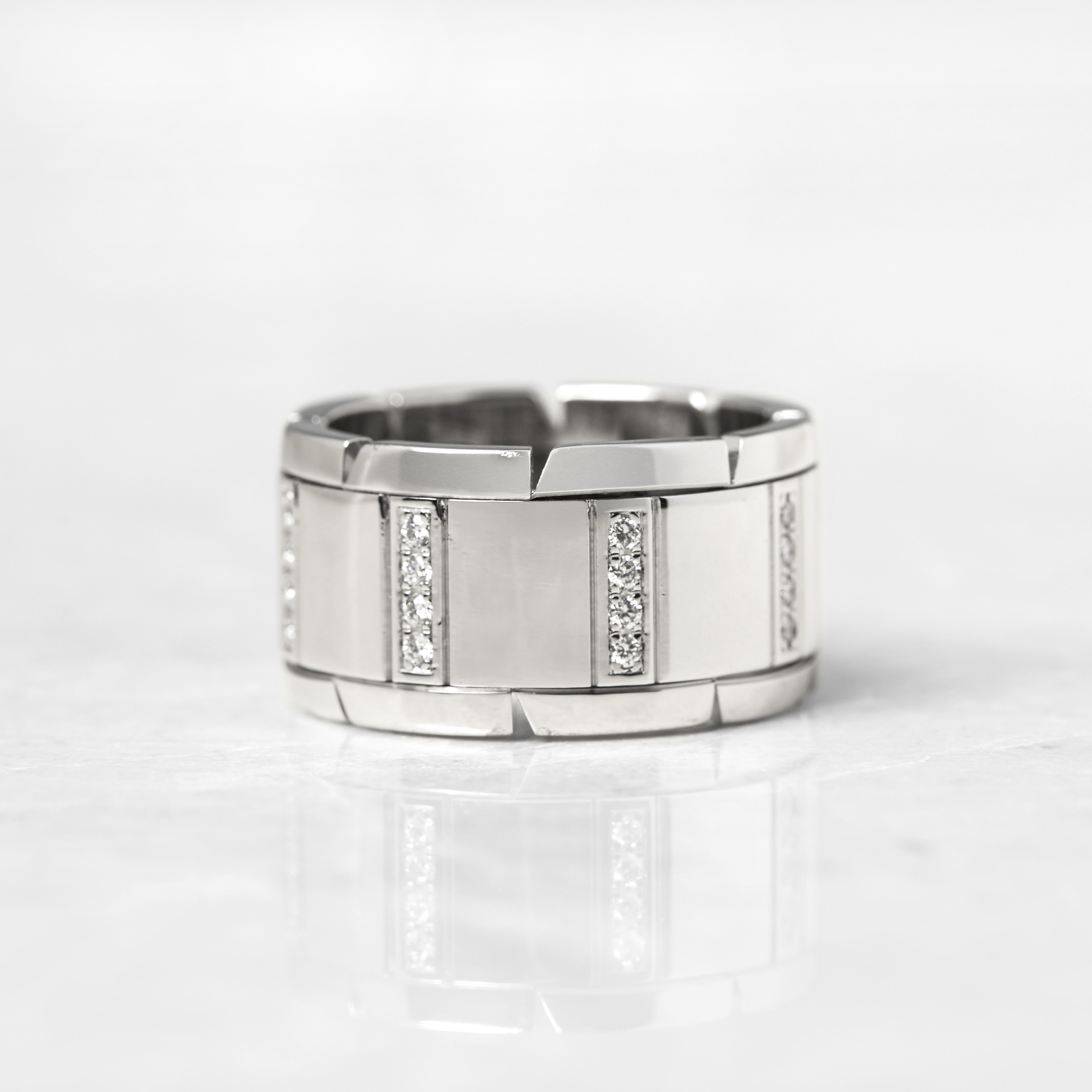 Cartier 18k White Gold Diamond Tank Francaise Ring - Image 6 of 12