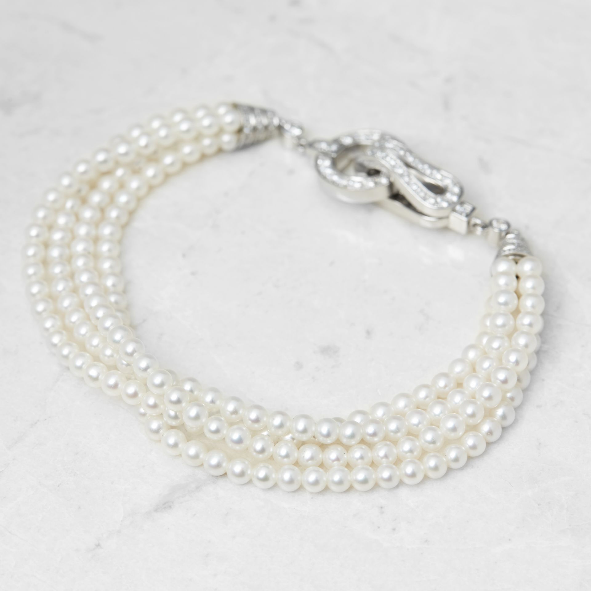 Cartier 18k White Gold Cultured Pearl & 1.02ct Diamond Agrafe Bracelet - Image 3 of 7