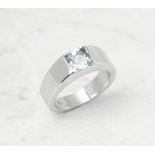 Cartier 18k White Gold Aquamarine Tank Ring