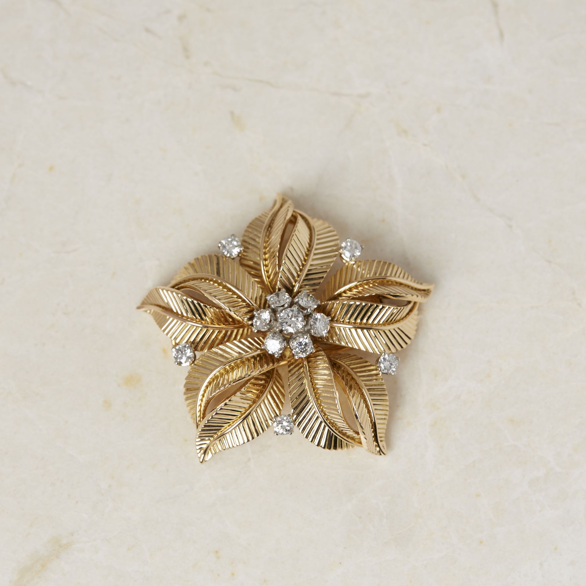 Cartier 18k Yellow Gold 1.09ct Diamond Flower Brooch - Image 4 of 14