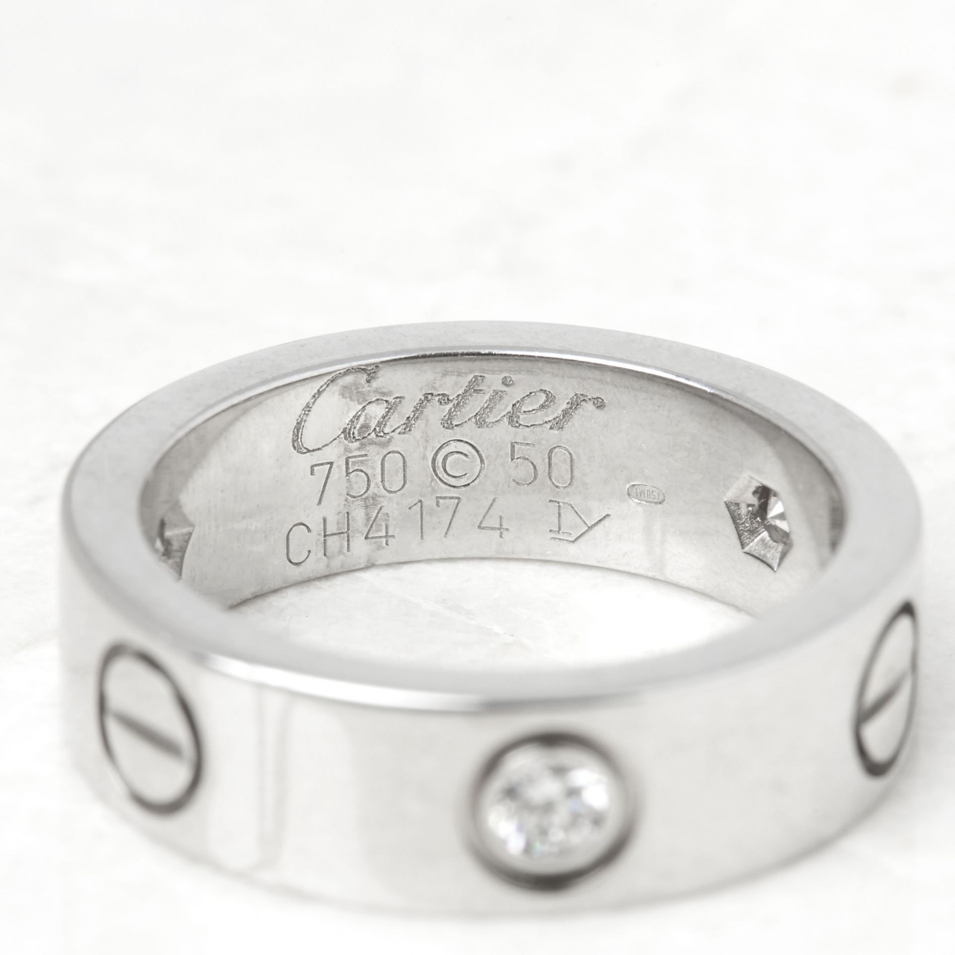 Cartier 18k White Gold 3 Diamond Love Ring - Image 12 of 12