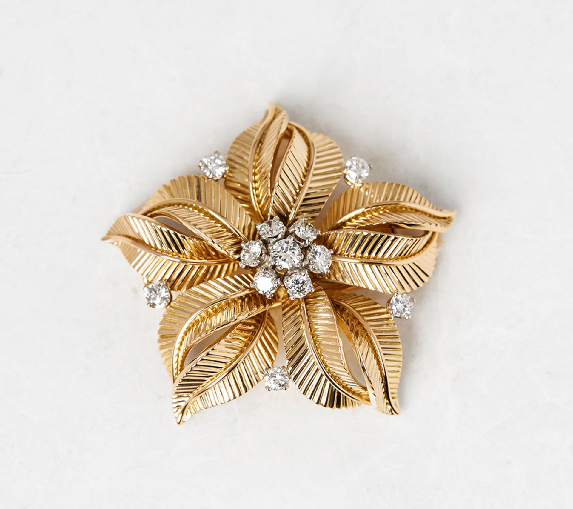 Cartier 18k Yellow Gold 1.09ct Diamond Flower Brooch