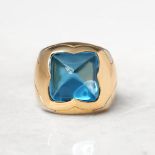 Bulgari 18k Yellow Gold Blue Topaz Piramide Ring