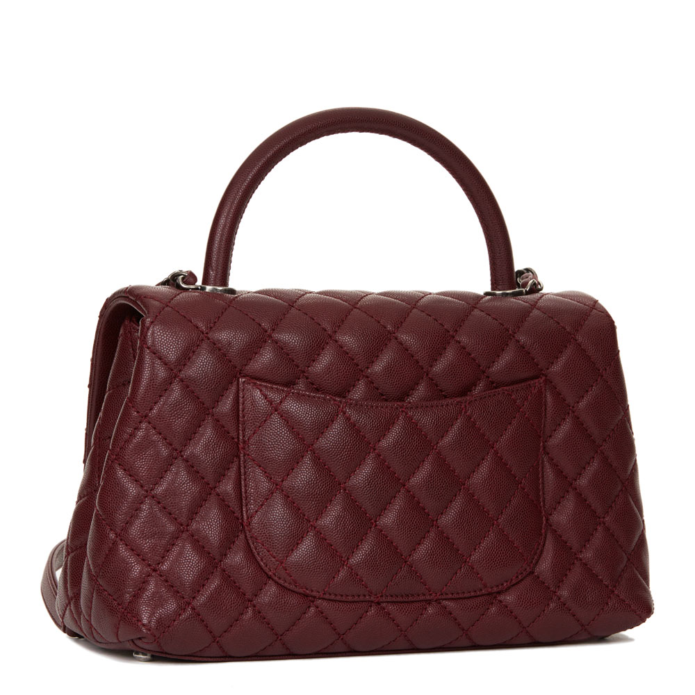 Chanel Burgundy Quilted Caviar Leather Small Coco Handle - Image 2 of 10