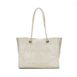 Chanel White Glazed Leather & Caviar Leather Small Deauville Tote