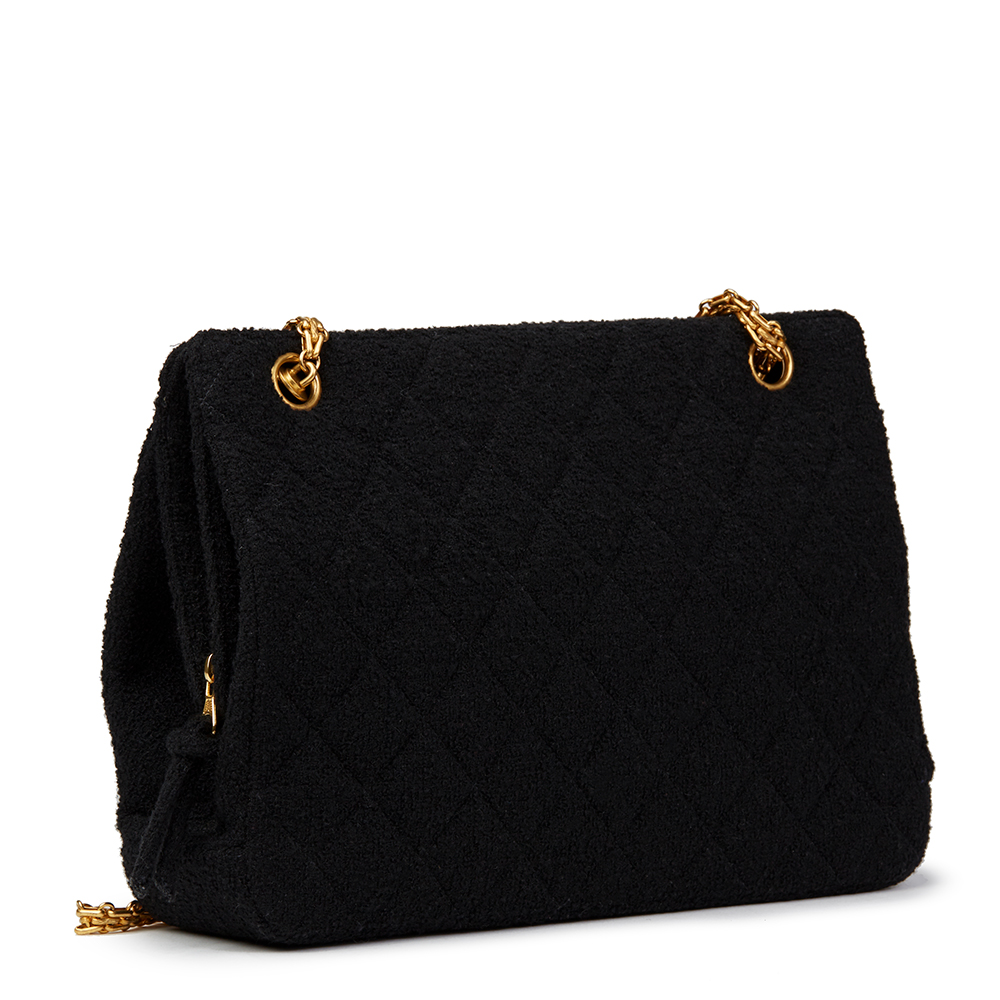 Chanel Black Quilted Tweed Fabric Vintage Timeless Frame Bag - Image 4 of 9